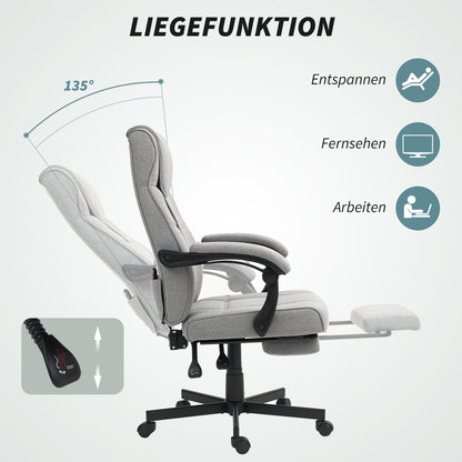 HOMCOM Bürostuhl mit Massagefunktion Ergonomischer Chefsessel mit Liegefunktion Fußstütze Grau