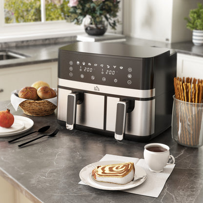 HOMCOM Heißluftfriteuse Friteuse, 2700 W, 8 Einstellungen, 41,8 cm x 39,2 cm x 31,1 cm, Schwarz + Silber