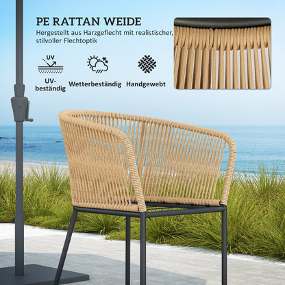 Outsunny 5-teiliges Gartenmöbel-Set, 4 Stühle, 1 Tisch, Kunst-Rattan, Stahlgestell, waschbare Kissen, für Terrasse, Khaki