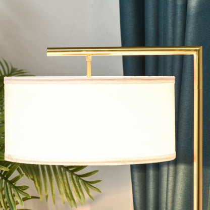 HOMCOM Stehleuchte, Stehlampe, E27 Sockel, Goldoptik, weißer Stoffschirm, Fußschalter, Stahl, 47 x 37 x 153 cm