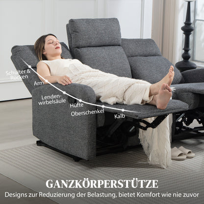 HOMCOM 3-Sitzer-Sofa, individuell verstellbare Rückenlehnen, Fußstütze, Stoffbezug, Metall, Grau