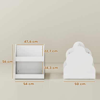 AIYAPLAY Kinderregal, 2-stöckiges Kinder-Bücherregal mit Rädern, 4 Regalen, für Kinderzimmer, Spielzimmer, 54x50x56 cm, Weiß