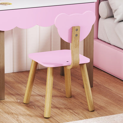 AIYAPLAY Frisiertisch-Set mit Hocker für Kinder, Schminkspiegel, Bärchenform, Schublade, MDF, Rosa