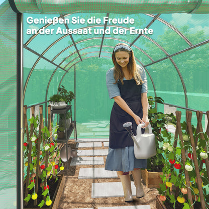 Outsunny Polytunnel Gewächshaus mit Kunststoff-Abdeckung und Stahlrahmen, begehbares Gewächshauszelt mit Rolltüren, Grün