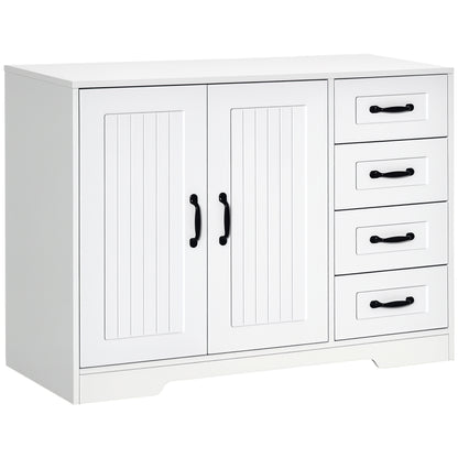 HOMCOM Sideboard Kommode Anrichte, Modernstil, 4 Schubladen, 1 Schrank, 105 cm x 40 cm x 76 cm, Weiß