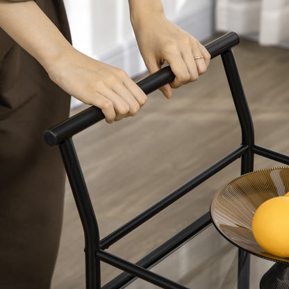 HOMCOM Küchenwagen mit 4 Rollen, 2 Ablagen und Griffen, 75 cm x 40 cm x 80 cm, Schwarz