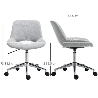HOMCOM Bürostuhl, höhenverstellbar, um 360° drehbar, bis 110 kg, Metallrahmen, hellgrau, 49 x 56,5 x 73-82,5 cm
