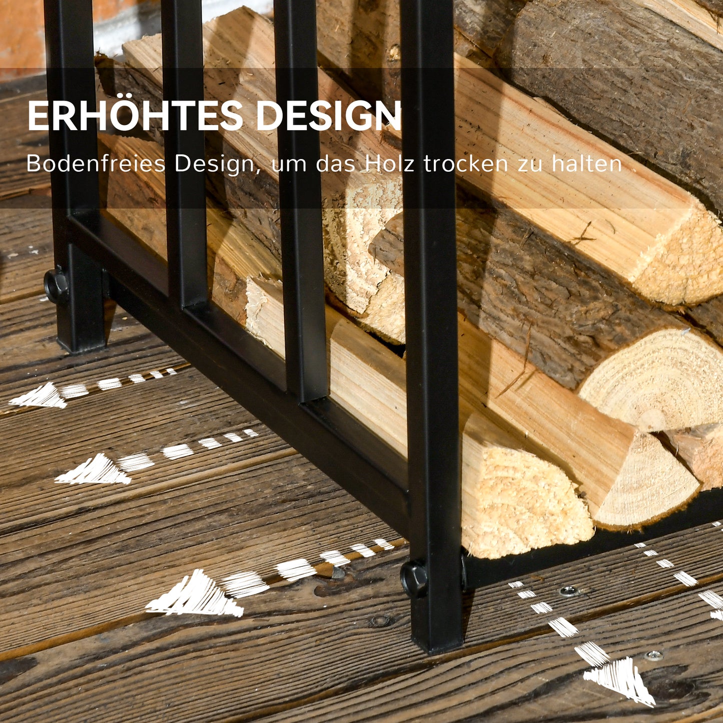 Outsunny Kaminholzregal för inomhus 46 x 32 x 126 cm 3 Ebenen Brennholzregal med 4 Haken Metall Schwarz