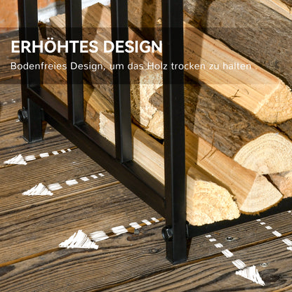Outsunny Kaminholzregal för inomhus 46 x 32 x 126 cm 3 Ebenen Brennholzregal med 4 Haken Metall Schwarz
