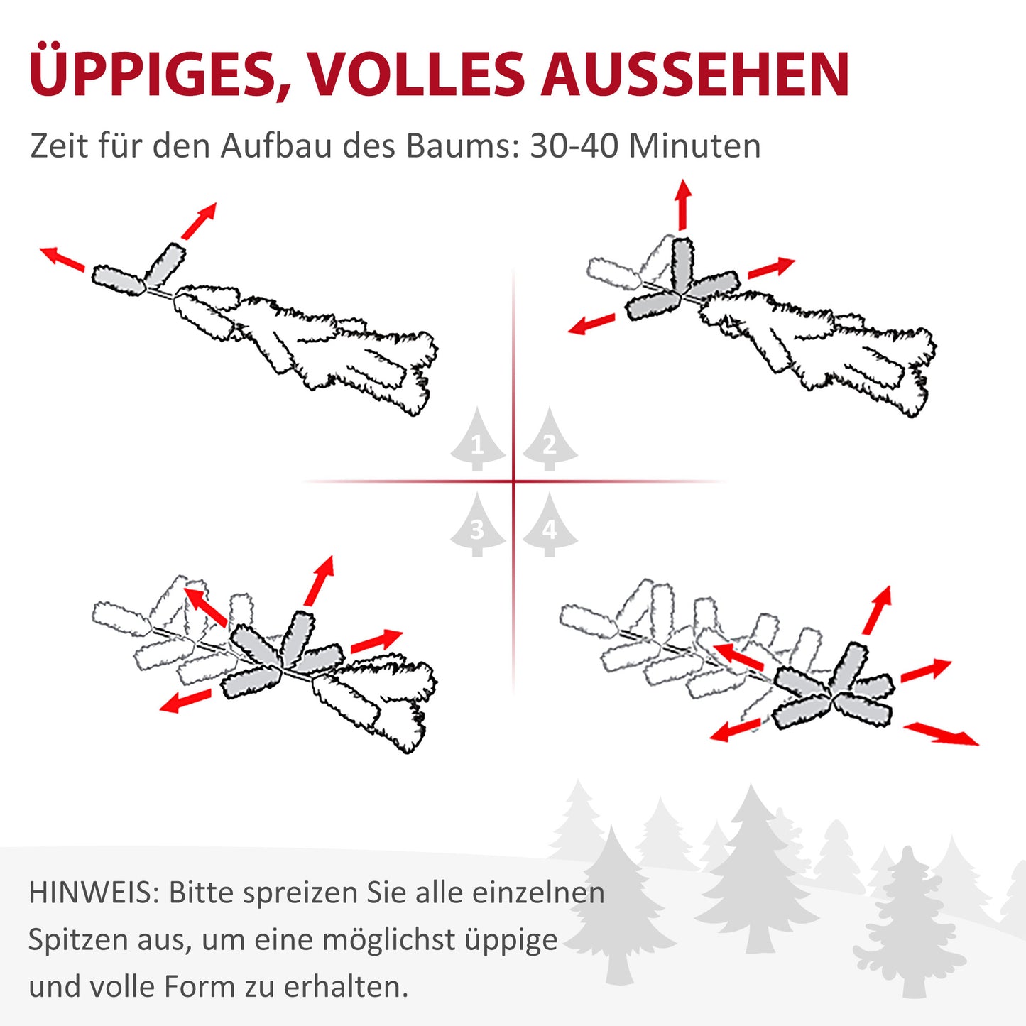 HOMCOM Weihnachtsbaum, Kunsttanne, realistisches Aussehen, schneller Aufbau, Kunststoff, Grün, 136 x 136 x 180cm
