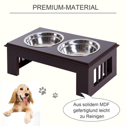 PawHut Erhöhter Hundenapf Futternapf mit 2 Näpfe Wassernapf 2 x 900ml Edelstahlnäpfen Fressnapf Futterstation Hundenäpfe för små Hunde Katzen Espresso