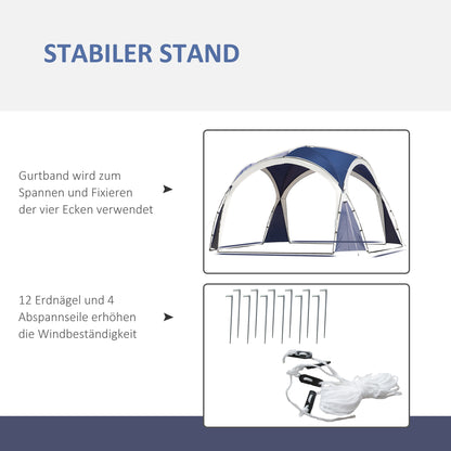Outsunny Kuppelzelt für 6-8 Personen, Pavillon, Schutz vor Sonne und Nieselregen, 3,5 x 3,5 x 2,22 m, Blau
