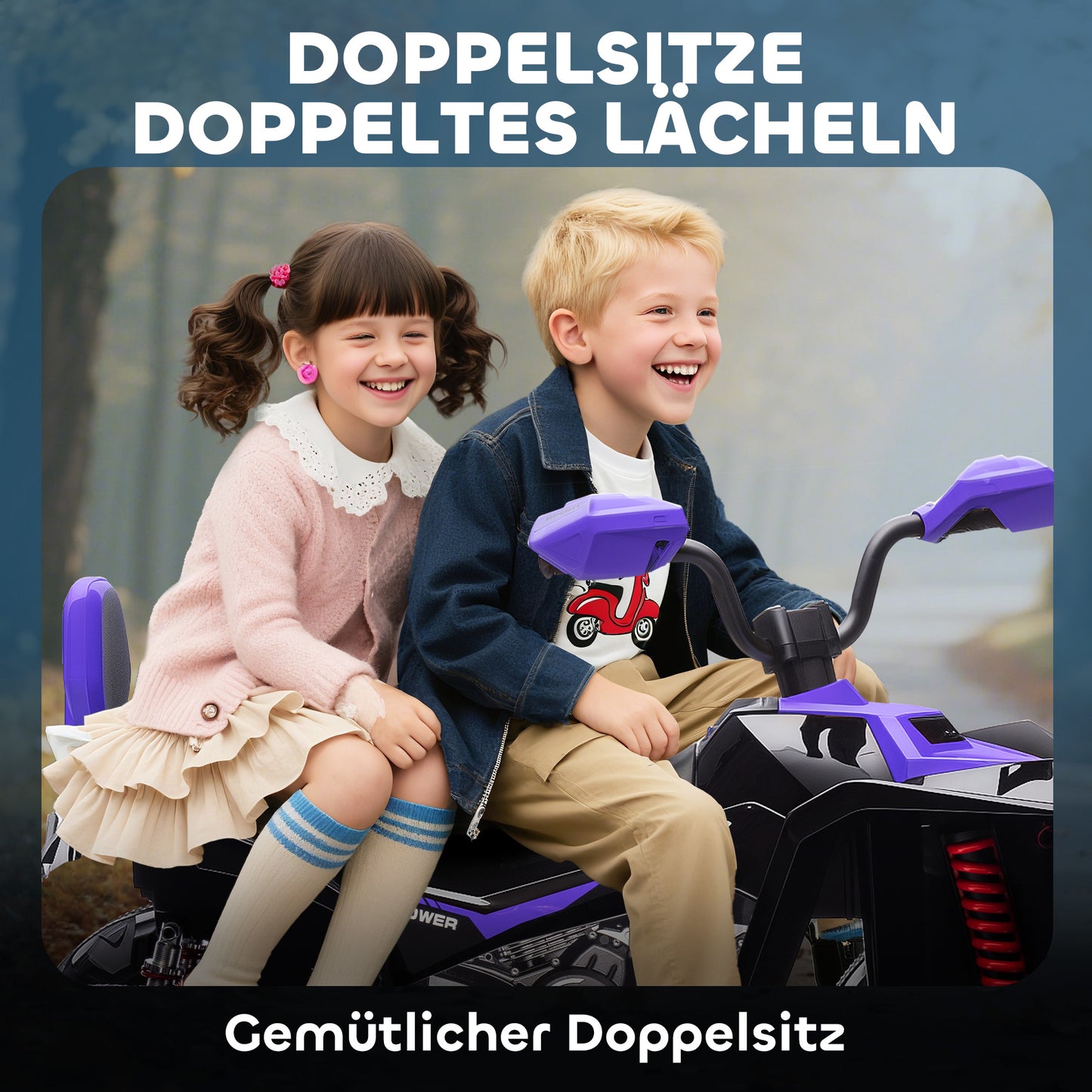 AIYAPLAY Kinder-Elektro-Quad, 24V Elektro-Fahrzeug mit 4 Rädern, Scheinwerfer, USB-Anschluss, MP3-Funktion, 6,5 km/h, 3-8 Jahre