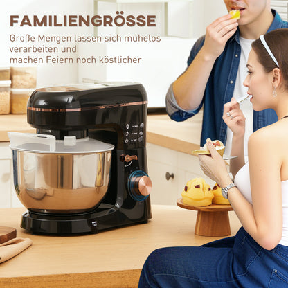 HOMCOM Standmixer, Küchenmaschine, Rührgerät, 6 Stufen, 5,5L Edelstahlschüssel, Schwarz