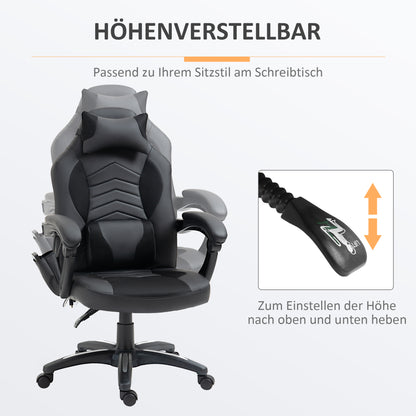 HOMCOM Bürostuhl Massagesessel Massagefunktion mit 6 Vibrationspunkte Ergonomischer Gaming Stuhl mit Wärmefunktion Kunstleder Schwarz 68 x 69 x 108-117cm