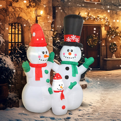 Outsunny Aufblasbar Schneemann Familie, 1,8 m Weihnachtsdeko mit LED-Beleuchtung für Innen- und Außenbereich