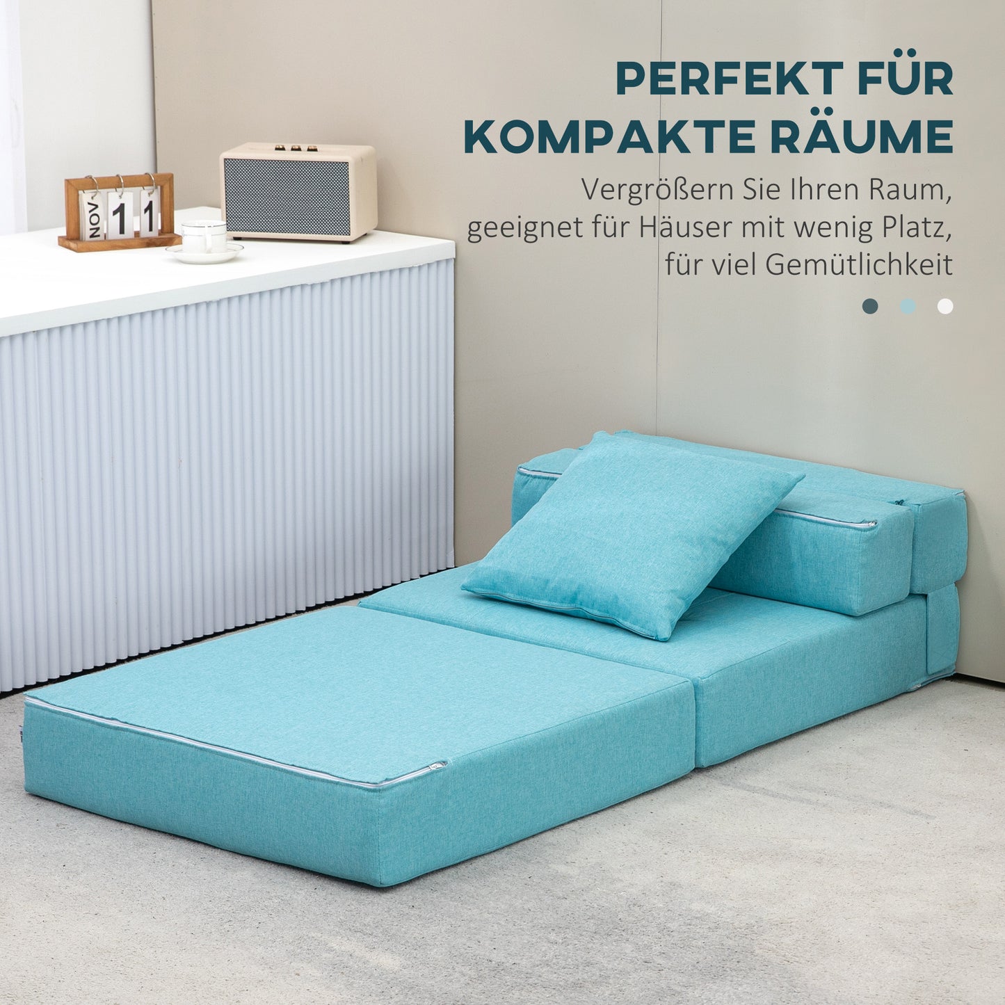 HOMCOM Schlafsessel Relaxsessel Gästebett. abnehmbarer Bezug, 70 cm x 70 cm x 61 cm, Hellblau