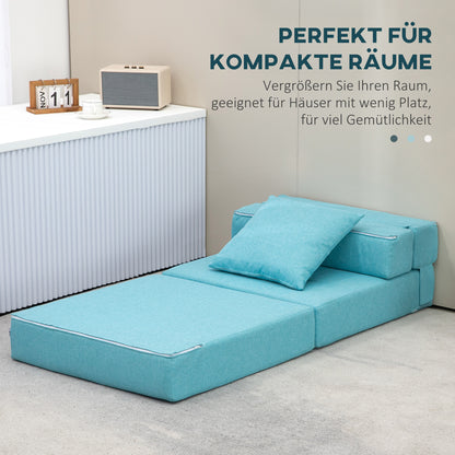 HOMCOM Schlafsessel Relaxsessel Gästebett. abnehmbarer Bezug, 70 cm x 70 cm x 61 cm, Hellblau