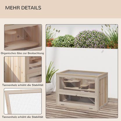 PawHut Kleintierkäfig Nagerkäfig Holz 60 x 35 x 42 cm