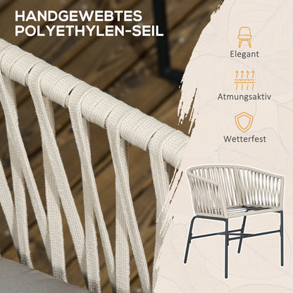 Outsunny Terrassenstuhl 2er-Set, Boho-Stil, bequeme Sitzschale, Sitzauflagen, waschbarer Bezug, Metallrahmen, Beige