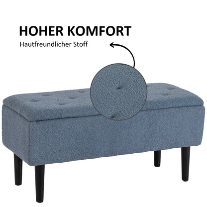 HOMCOM Polsterbank mit Stauraum, Sitztruhe, Kaschmiroptik, bis 120 kg, Naturholzrahmen, 95 x 38 x 45 cm, Blau