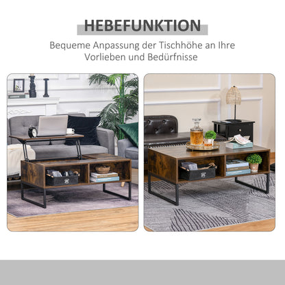 HOMCOM Couchtisch Wohnzimmertisch Kaffeetisch mit Höhenverstellbarer Platte Spanplatte Braun 100 x 60 x 44 cm
