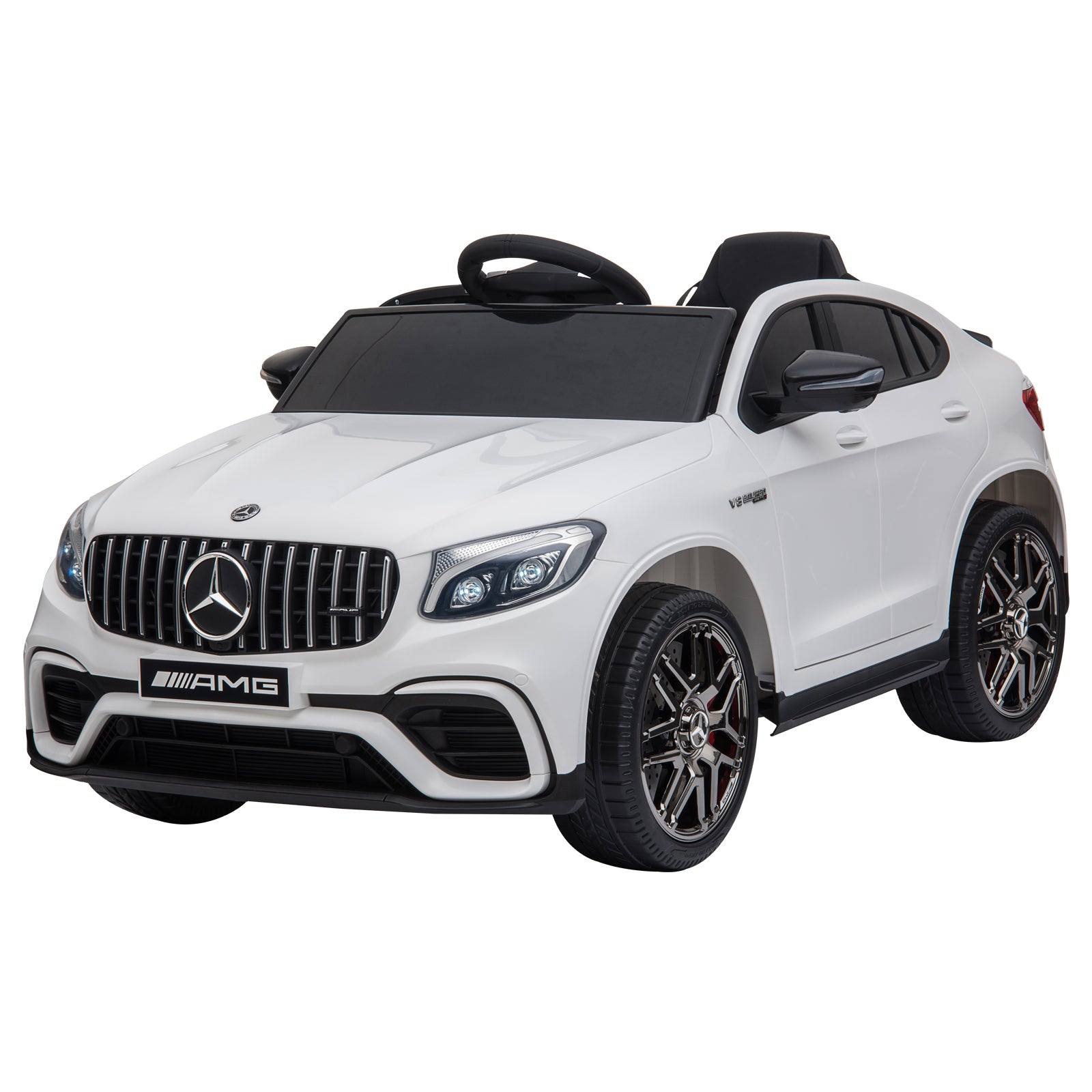 HOMCOM Kinderfahrzeug 12V Mercedes-Benz AMG GLC63S COUPE lizenzierter Elektroauto mit Fernbedienung Sicherheitsgurt 2 x 35W Motoren MP337-60 Monate Weiß 115 x 70 x 55 cm