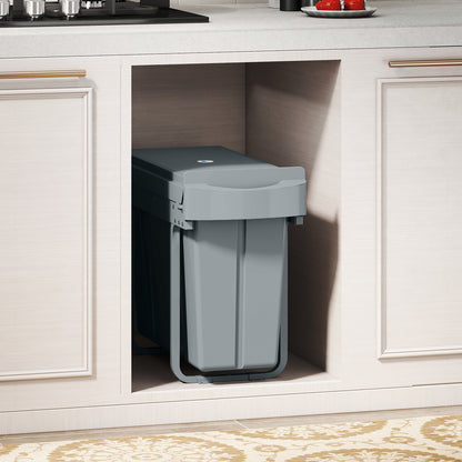 HOMCOM Ausziehbarer Mülleimer, Küchenmüllbehälter mit 2 herausnehmbaren Eimern, Griff, 30 Liter (20 L+10 L), Metall, Grau