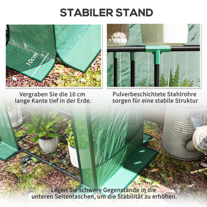 Outsunny Mini-Gewächshaus mit 3-Ebenen-Regal, Kunststoff-Abdeckung, UV-beständig, tragbar, Rolltür, 144 x 48 x 152 cm, Grün