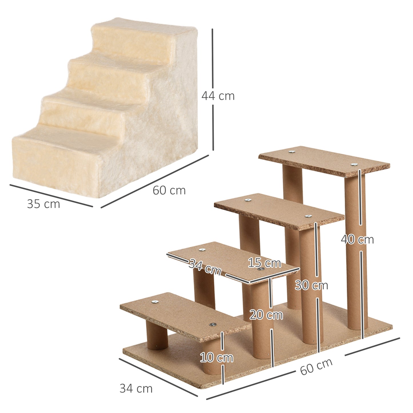 PawHut Hundetreppe 4-stufig, 35 cm Katzentreppe für Bett und Sofa, Haustiertreppe für Hunde und Katzen bis 5 kg, Plüschoptik, Beige
