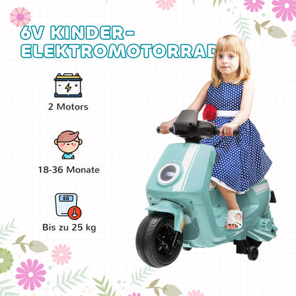 AIYAPLAY 6V Elektro-Motorrad für Kinder, mit Scheinwerfer und Musik, Vor- und Rückwärtsgang, Trainingsräder, 18-36 Monate, Grün