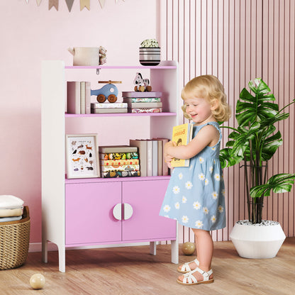 AIYAPLAY Bücherregal für Kinder, 2 Regale, 2 Schränke, freistehend, Anti-Kipp-Design, rutschfeste Füße, MDF, Rosa+Weiß