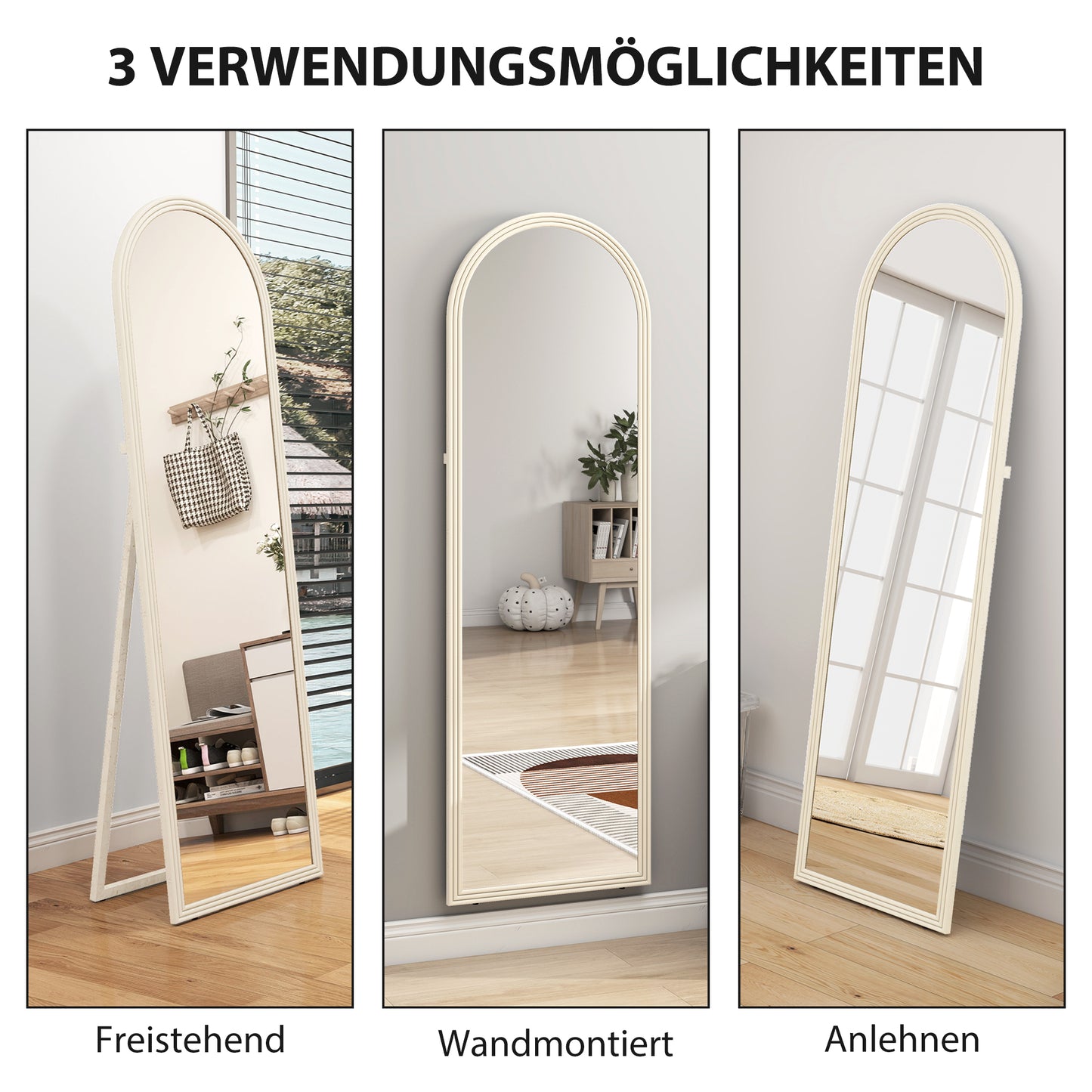 HOMCOM Ganzkörperspiegel, 50 x 160 cm, freistehend, Wandmontage, Bogenrahmen, Weiß