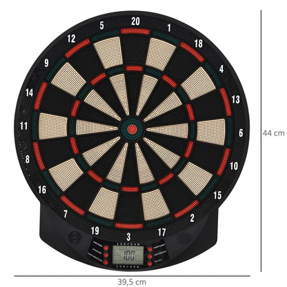HOMCOM Elektronische Dartscheibe automatische Wertung Dartboard Dart-set mit 6 Darts 30 Dartköpfe 26 Spiele und 185 Trefferoptionen für 8 Spieler Soundeffekte Schwarz 44 x 39,5 x 2,2 cm