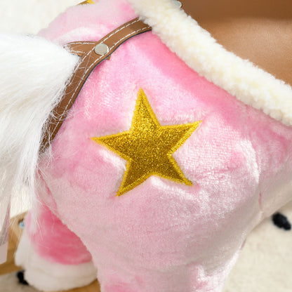 HOMCOM Schaukelpferd, Sattel mit Steigbügeln, Soundeffekte, Musik, Plüschkörper, Metallrahmen, bis 30 kg, pink