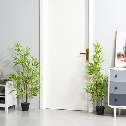 Outsunny Künstlicher Bambus, Kunstpflanze, Dekopflanze mit Topf, Kunstbaum, Baumdekoration, 120 cm