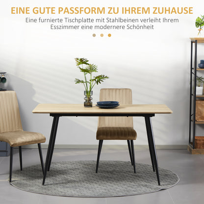 HOMCOM Esstisch im Skandi-Design, Küchentisch, für 4 Personen, Holzoptik, 140 cm x 80 cm x 76 cm, Natur + Schwarz
