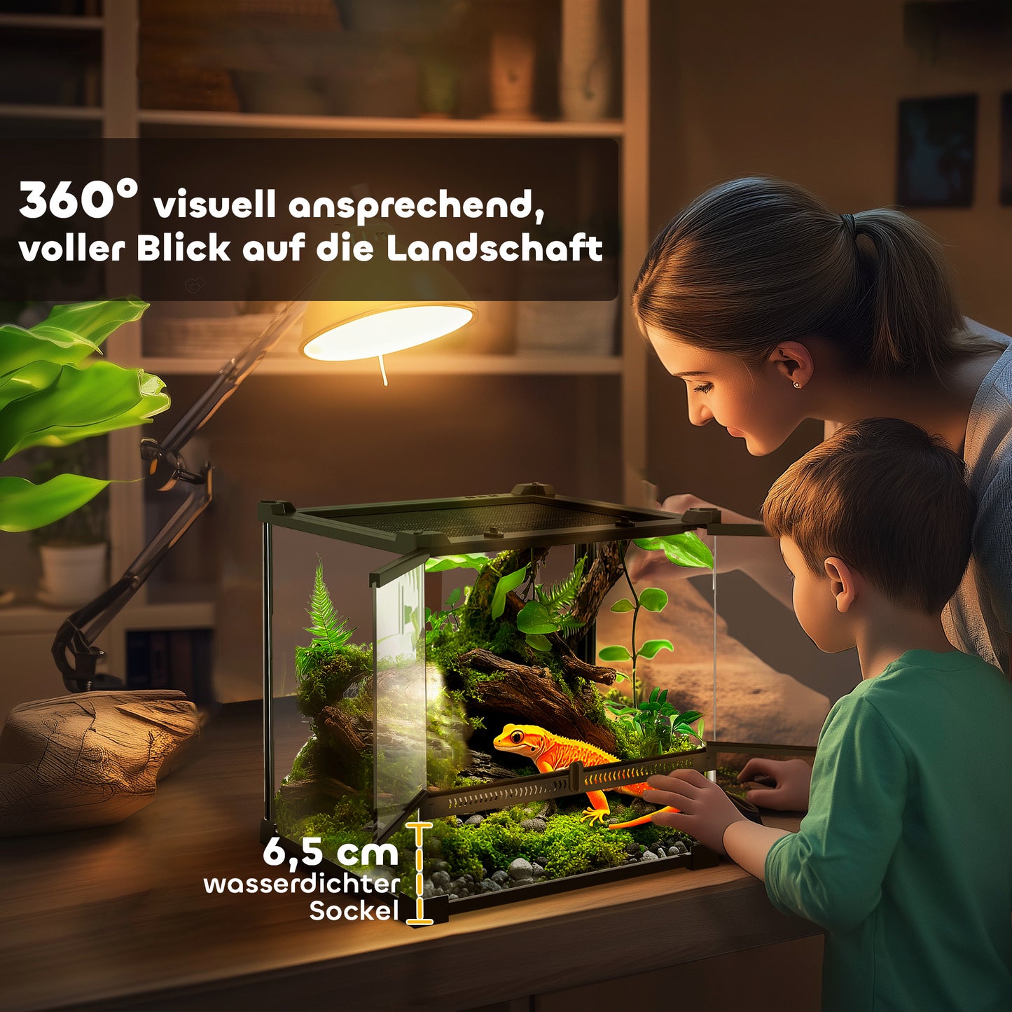 PawHut Glas-Terrarium für Reptilien, erhöhter &amp; wasserdichter Boden, Knopfschloss