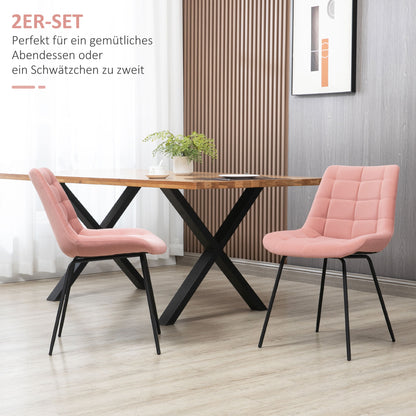 HOMCOM 2er-Set Esszimmerstühle Akzentstühle Küchenstühle, Retro-Design, Samtoptik, 50 cm x 61 cm x 79 cm, Rosa