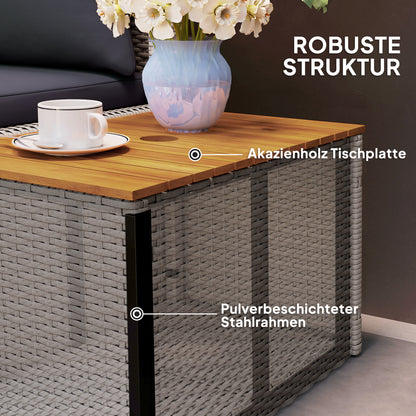 Outsunny Polyrattan Sonnenliege für 2 Personen Doppelliege mit Fußhocker Staurum Auflagen 125x114x72,5 cm Grau