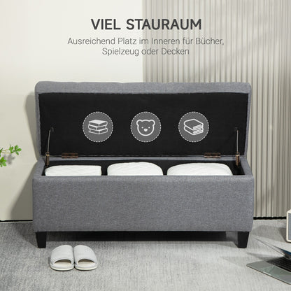 HOMCOM Sitzbank, Polsterbank mit Stauraum, leinenartiges Polyester, Kautschukholz, 100 x 40 x 44 cm, Hellgrau