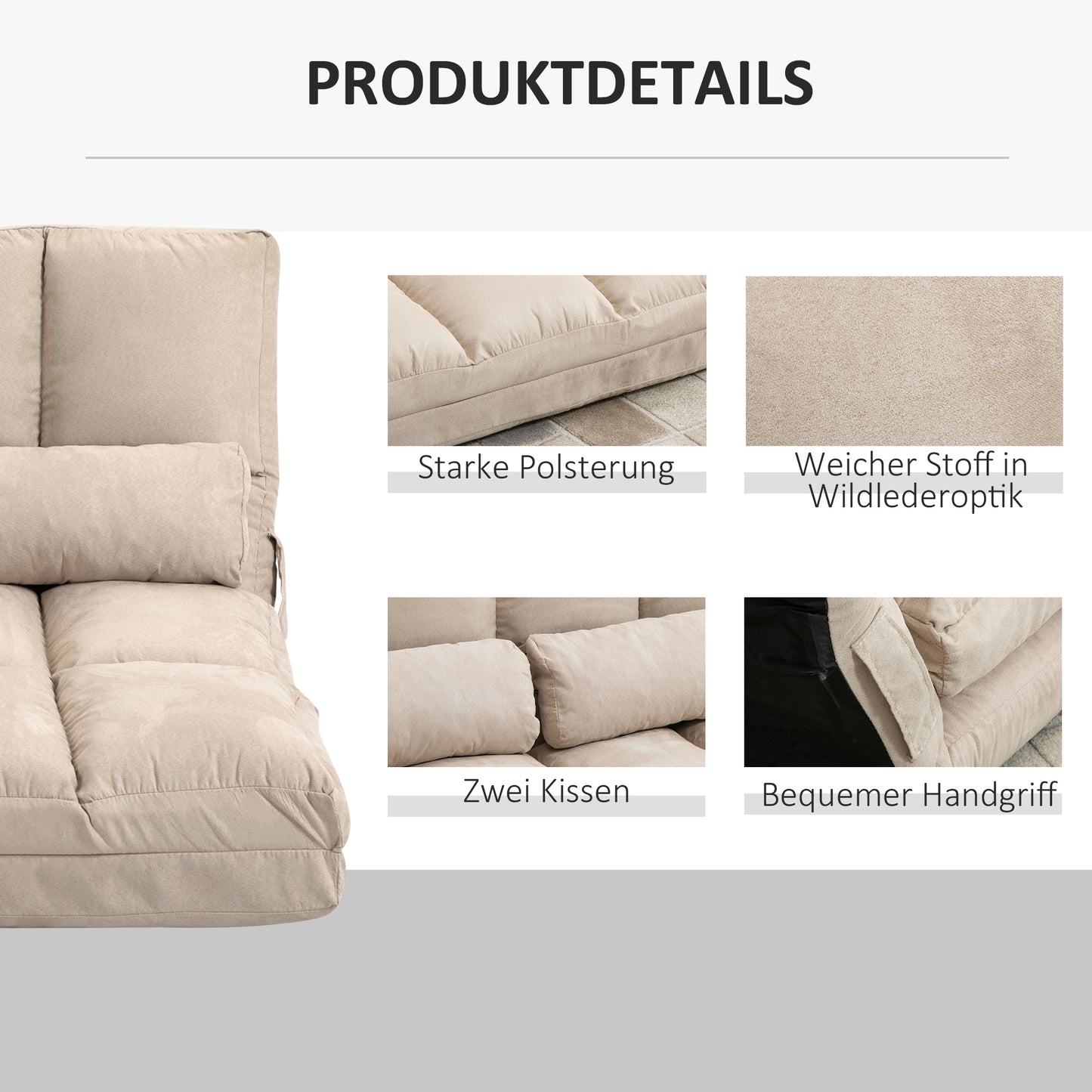 HOMCOM 2-in-1 Bodensessel, Rückenlehne, Verstellbar, 102 x 73 x 60 cm, Beige