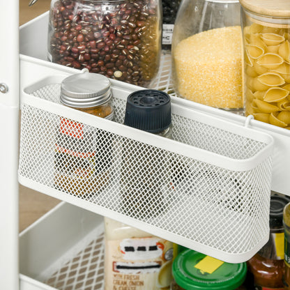 HOMCOM Küchentrolley mit Lochtafel, Handtuchhaltern und Aufbewahrungskörben, 51,5 cm x 32 cm x75,6 cm, Weiß