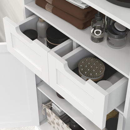 kleankin Badezimmerschrank mit 2 Schubladen, Tür, 60 x 30 x 109 cm, Weiß