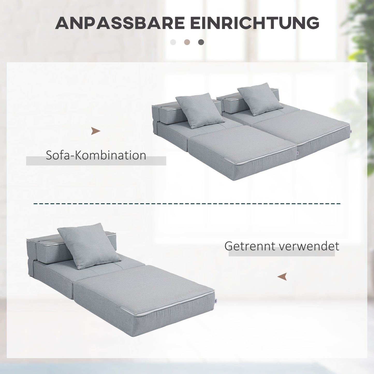 HOMCOM Relaxsessel Liegesessel Sessel mit Bettfunktion, inkl. 1 Kissen, 70 cm x 70 cm x 61 cm, Hellgrau