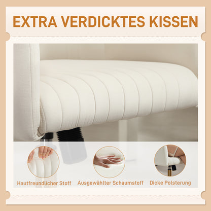 HOMCOM Rollbarer Schreibtischstuhl mit Bezug in Samtoptik, höhenverstellbarer Bürostuhl, Kippfunktion, Cremeweiß