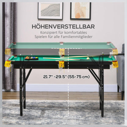 SPORTNOW Billardtisch, klappbar, höhenverstellbar, inkl. Dreieck/2 Queues/16 Kugeln, Grün