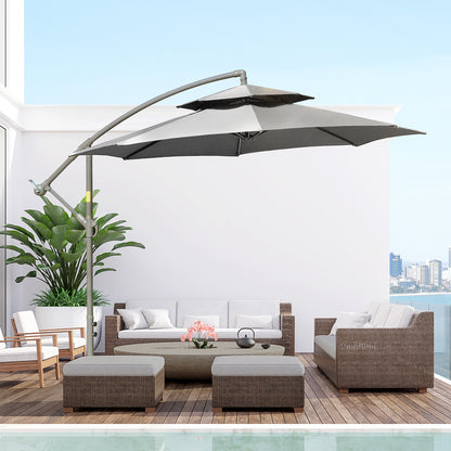 Outsunny Sonnenschirm Ampelschirm Ø2,67 x 2,45 m Kurbelschirm mit Doppeldach Kreuzbasis Stahl Outdoor Sonnenschutz Polyester Stahl Hellgrau