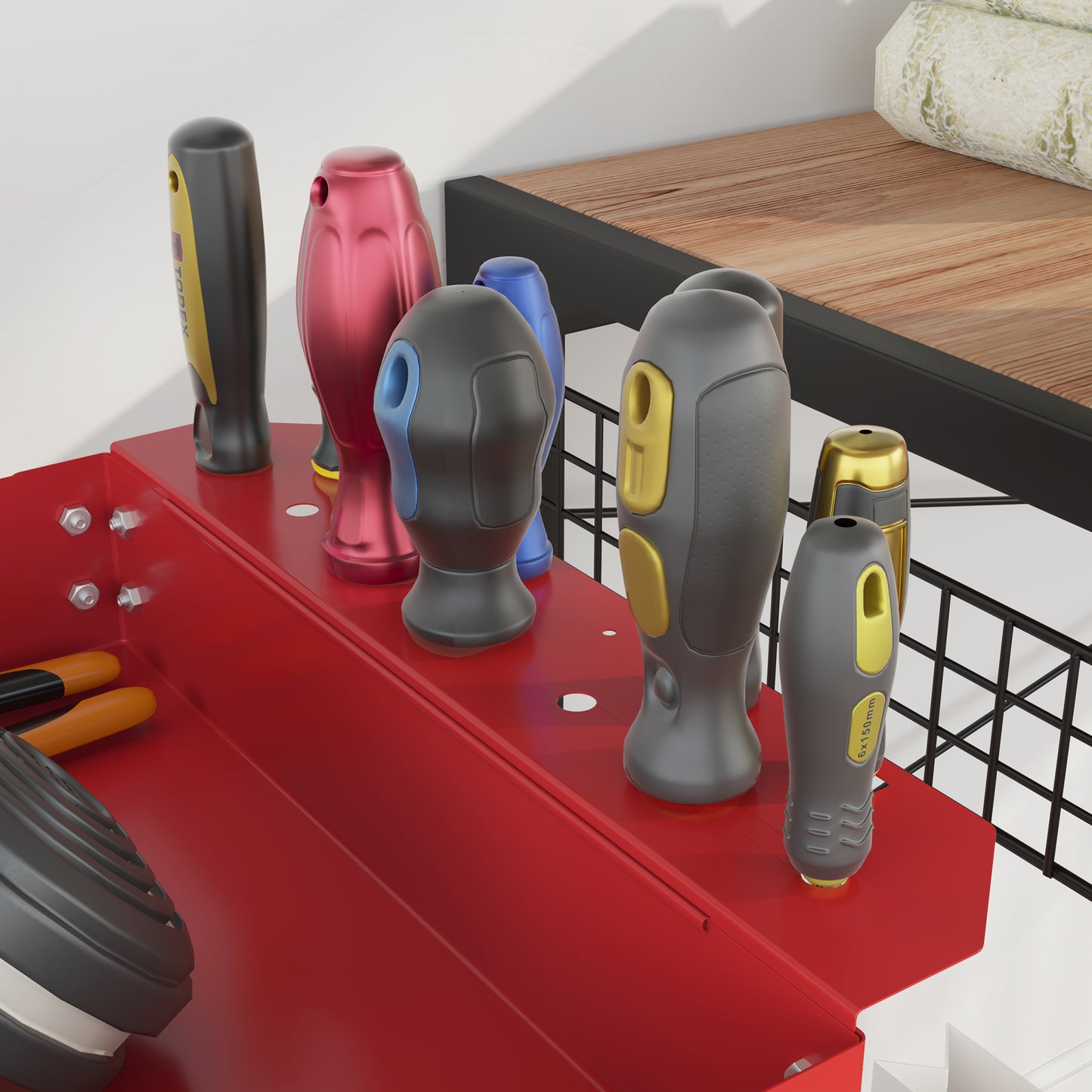 DURHAND 3-stufiger Werkzeugwagen, 4 Rollen, Stahl, 83B x 35,3T x 76H cm, Rot