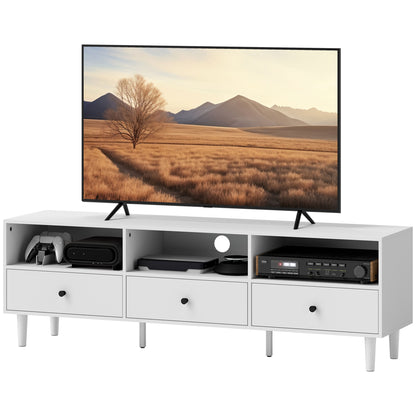 HOMCOM TV-Kommode, TV-Ständer für 75-Zoll-Bildschirme, 3 offene Fächer, 3 Schubladen, Spanplatte, Weiß